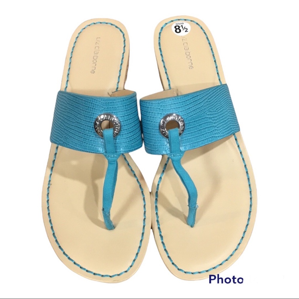 NWT Liz Claiborne LC Lively turquoise blue Cork Wedge Sandals size 8 1/2